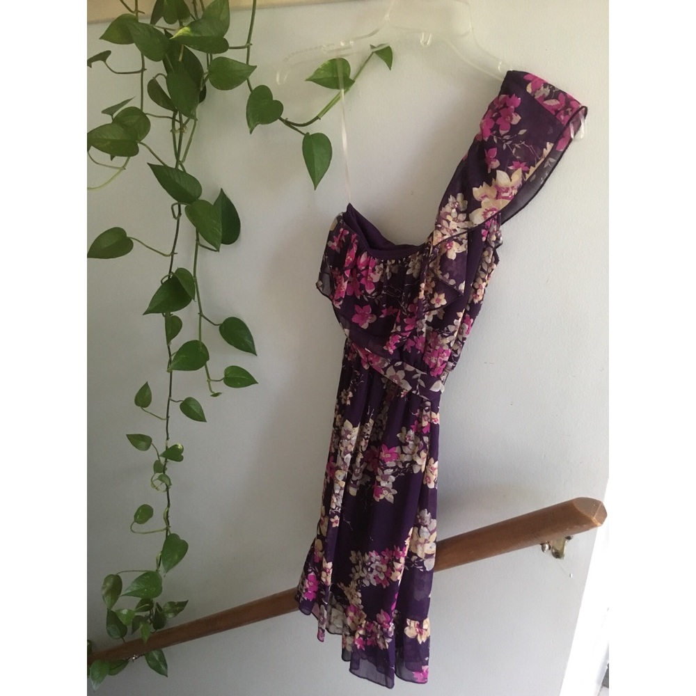 Purple floral off-the-shoulder dress